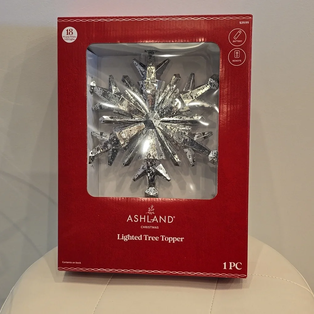 Ashland Remote control 18 LED light Christmas tree topper silver Snowflake new